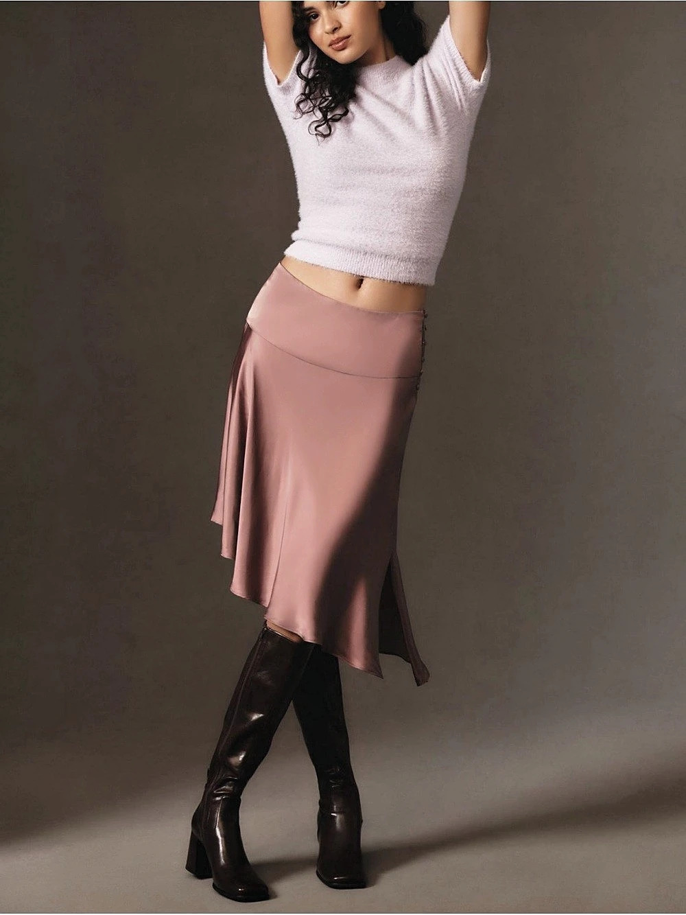 Anthropologie Satin Midi Skirt Pink Small